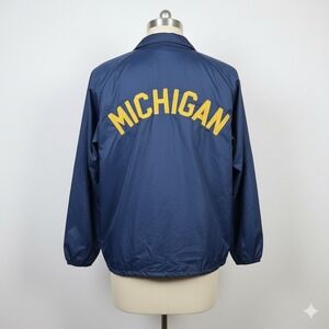 Vintage Michigan Wolverines JEM Jacket Coach NCAA Football‎ Blue Large Nylon 70s